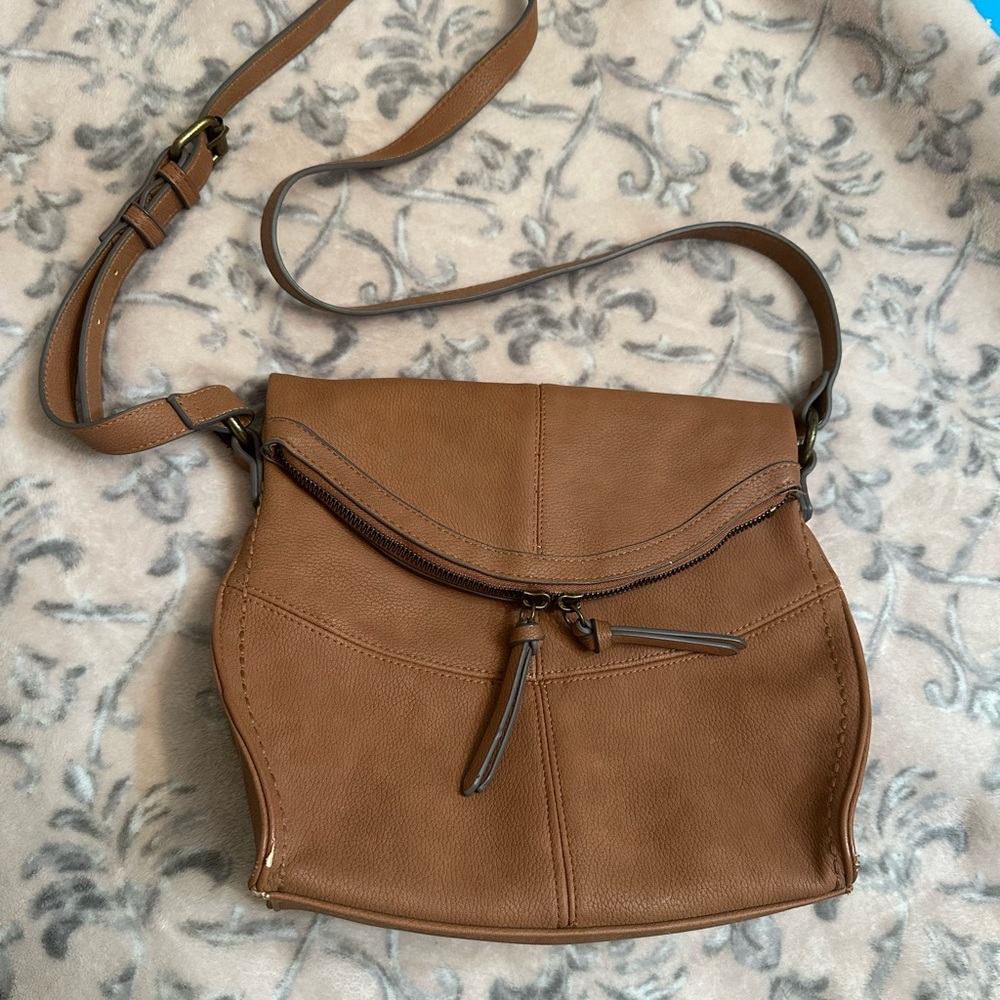 Chic Brown Faux Leather Crossbody Bag‎